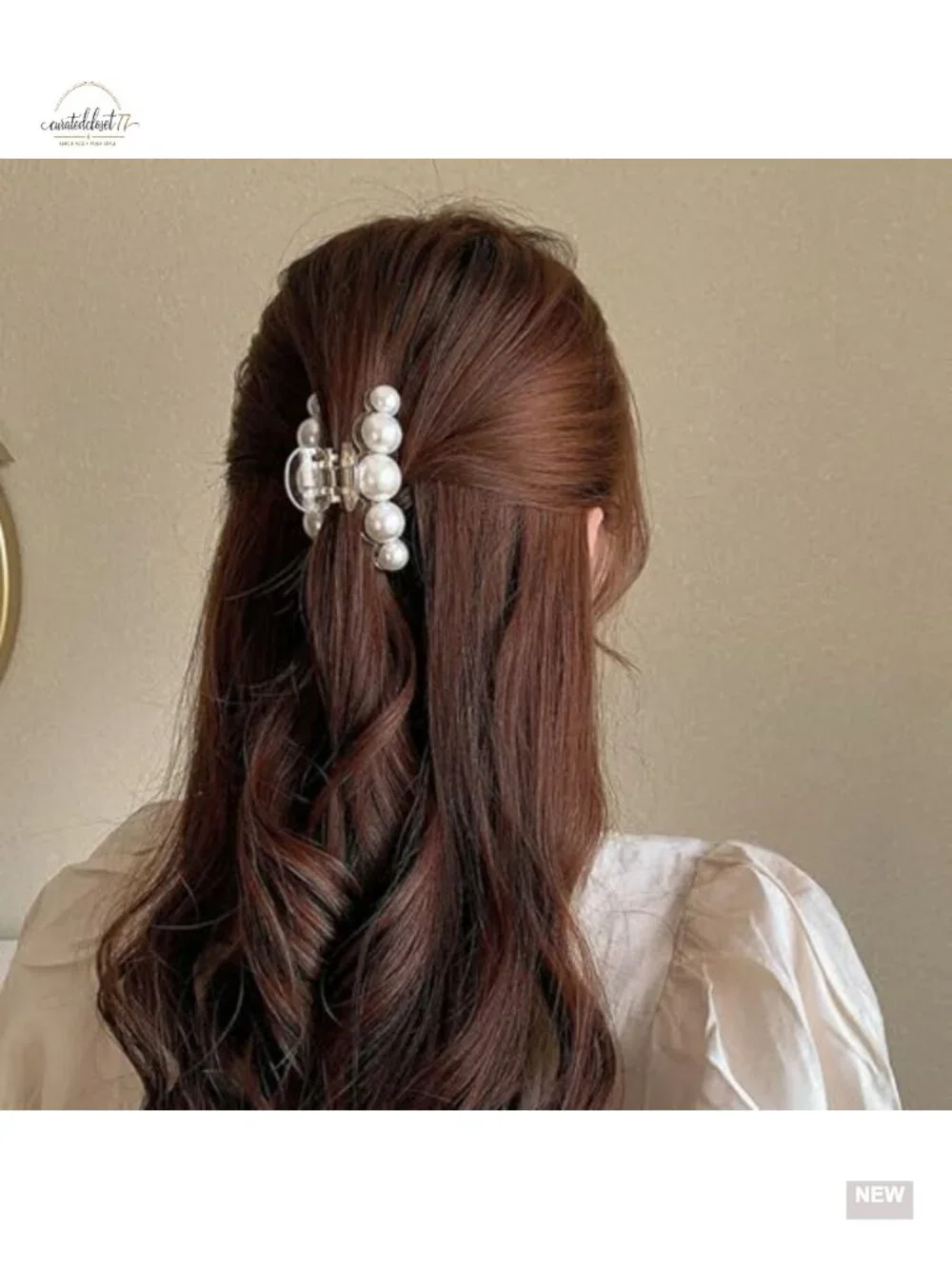 Pearl Hair Claw Clip - Strong Hold Barrette for Thick & Thin Hair